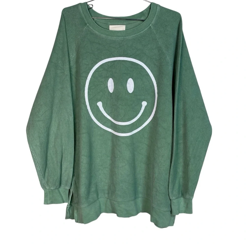 Smile Face Green Sweatshirt - Picture 2 of 11